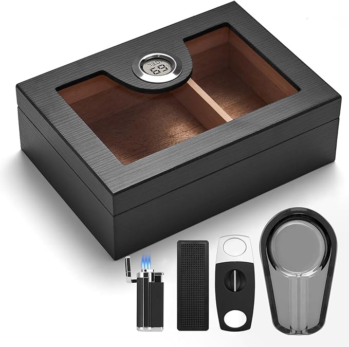 Cigar Humidor Box with Lighter and Cutter