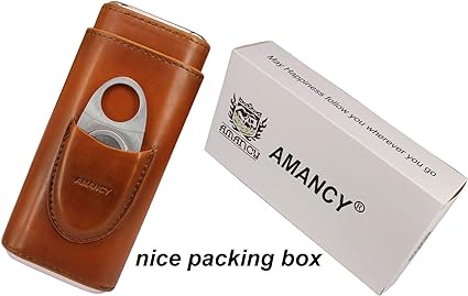 AMANCY Premium 3- Finger Brown Leather Cigar Humidor Case