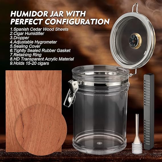 XIFEI Acrylic Humidor Jar with Humidifier