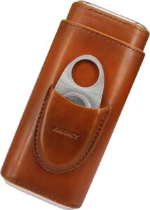 AMANCY Premium 3- Finger Brown Leather Cigar Humidor Case